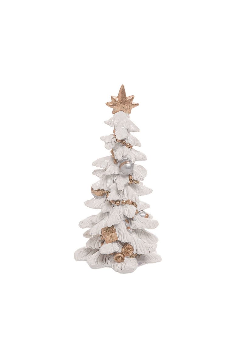 Christmas Winter Elegant White Gold Polyresin Tree Figurines, Alternate, color, White