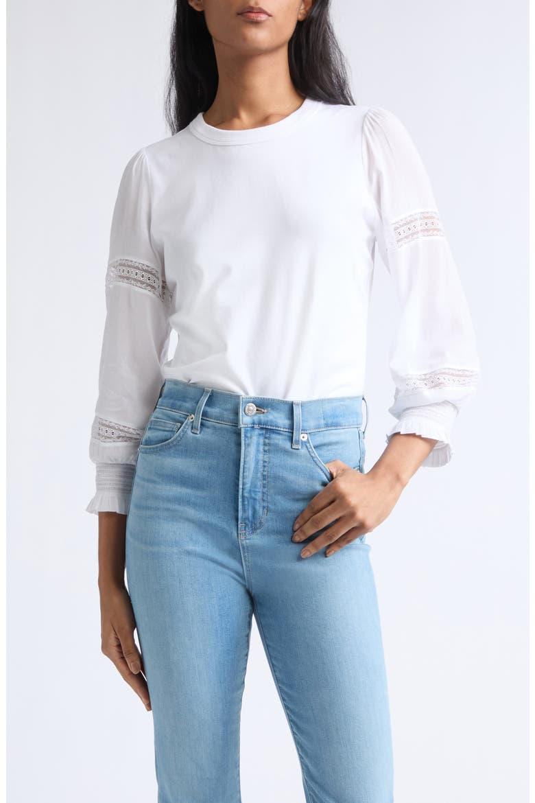 Bellamie Lace Inset Cotton Top, Main, color, WHITE
