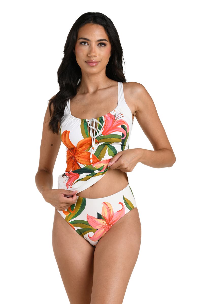 La Blanca Jungle Blossoms Tie Neck Tankini, Alternate, color,