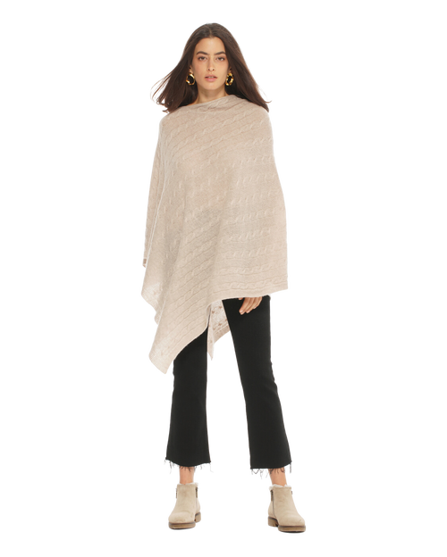 Monticelli Cashmere Pure Cashmere Textured Knit Poncho In Sand