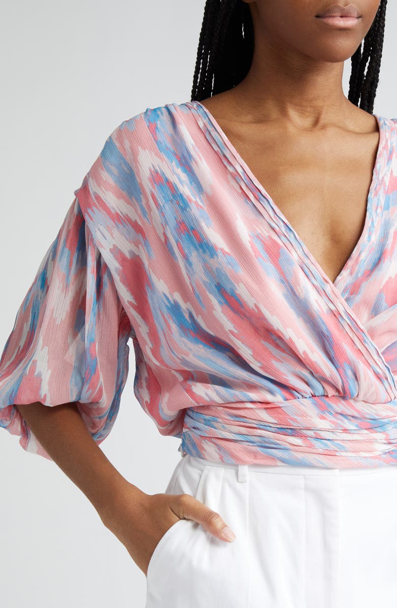 Ramy Brook Blaire Print Wrap Top, Alternate, color, Vintage Pink Tulip Combo