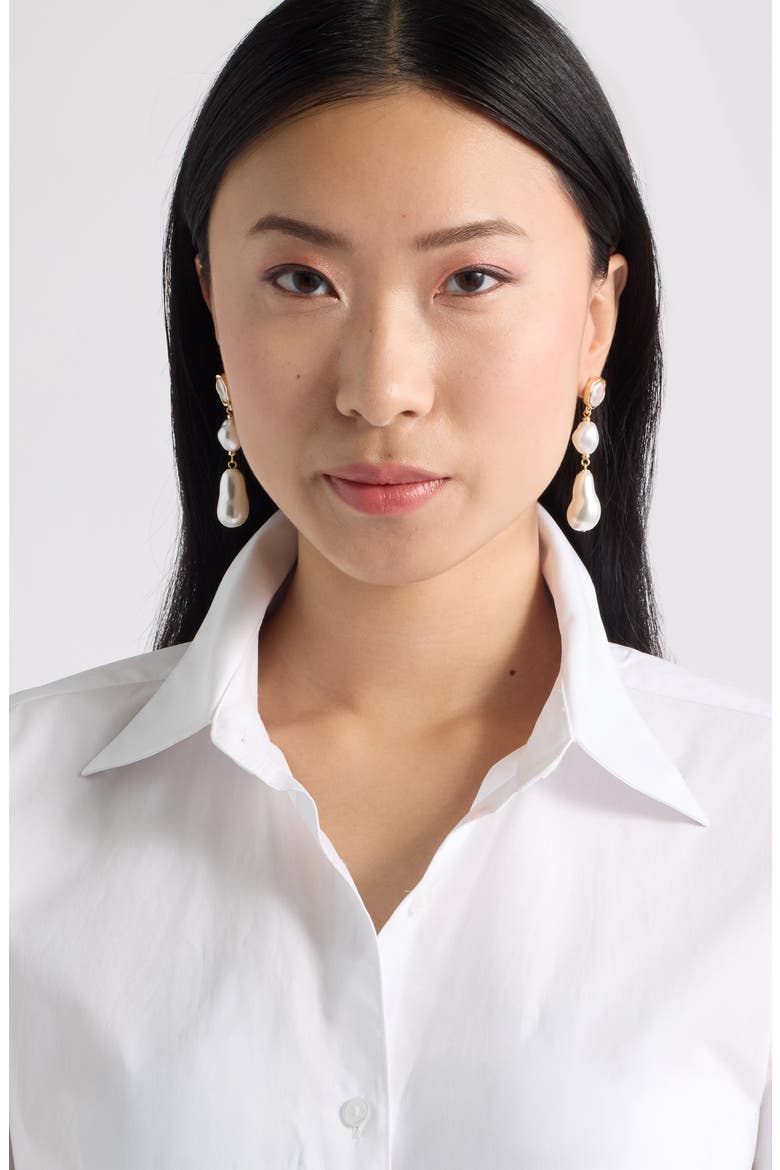 Faux Pearl Drop Earrings, Alternate, color, WHITE- GOLD