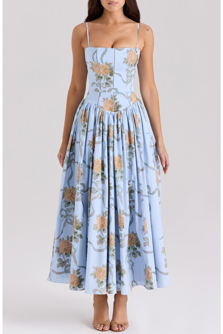 Ysabella Floral Maxi Sundress, Main, color, YELLOW ROSE BLUE