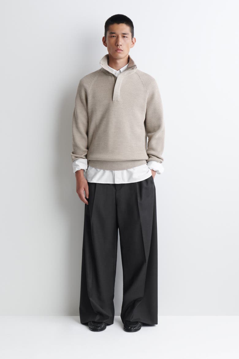 Ribbed Wool Half-Zip Sweater, Alternate, color, BEIGE