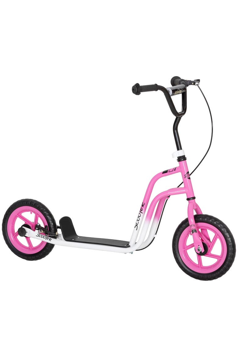 Kids Scooter, Lightweight Scooter with Adjustable Handlebar, Rear Brake, Kickstand, Footplate, 12" EVA Wheels, for 5-12 Years, White, Main, color, Pink