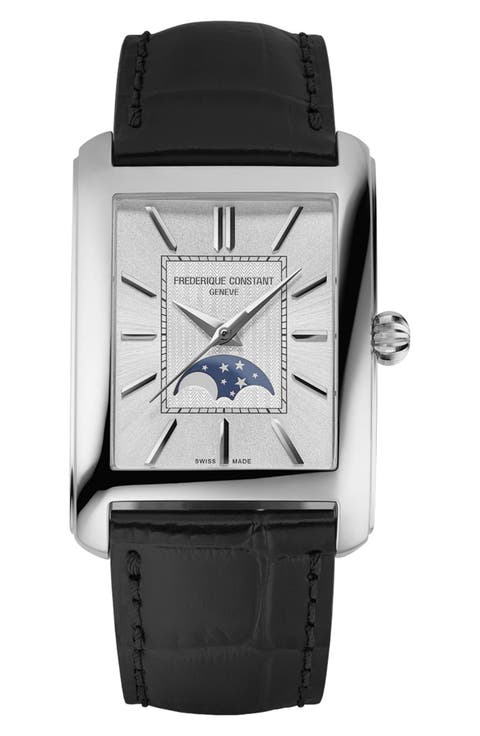 Classics Carrée Moonphase Automatic Tank Leather Strap Watch, 30mm x 42.3mm