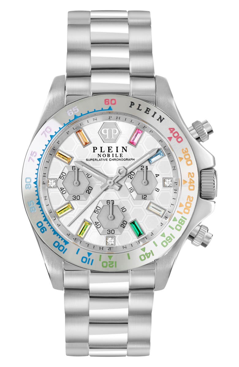 PHILIPP PLEIN Nobile Silicone Strap Chronograph Watch, 43mm, Main, color, Stainless Steel