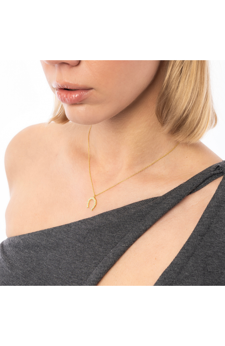 Spero London Sterling Silver Horseshoe Equestrian Necklace, Alternate, color, Gold