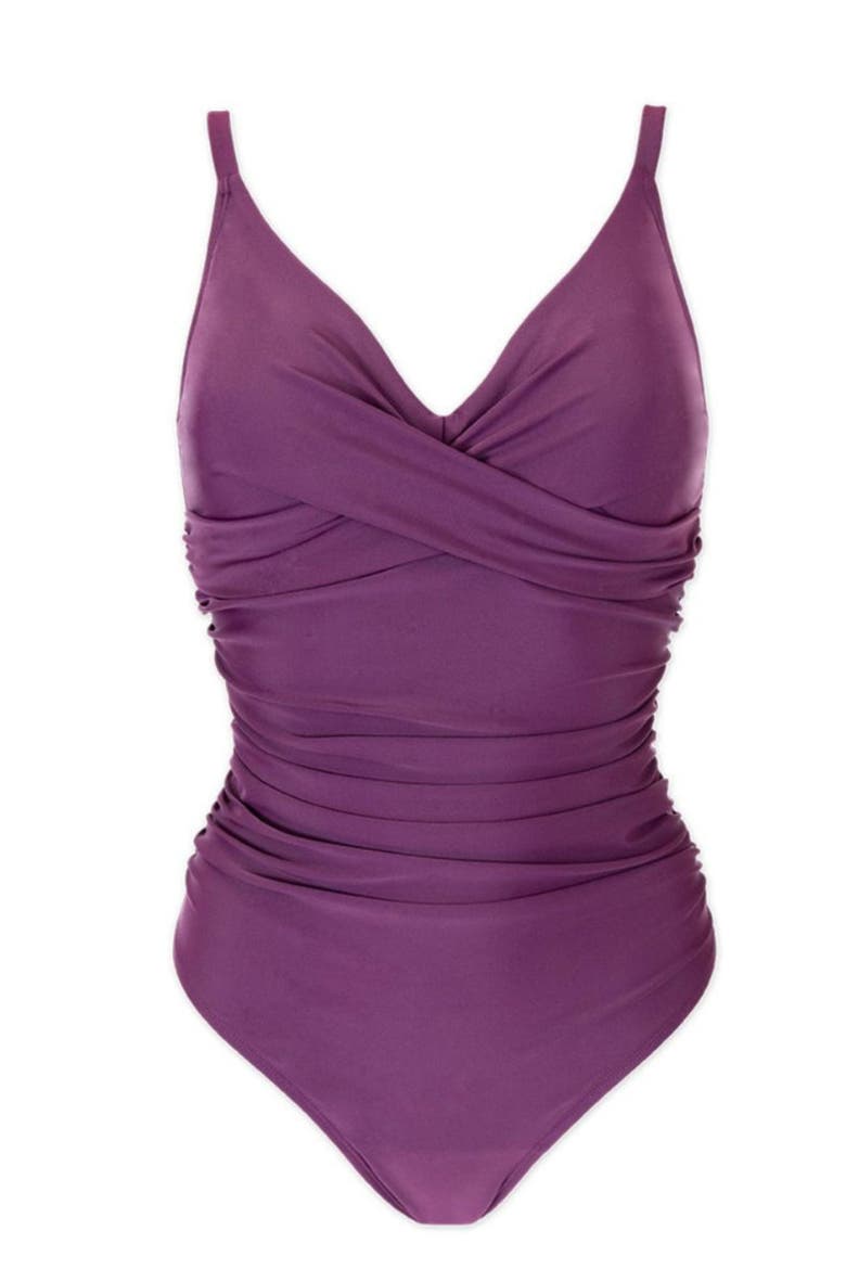Ladies Tummy Control Bathing Suit, Main, color, Plum
