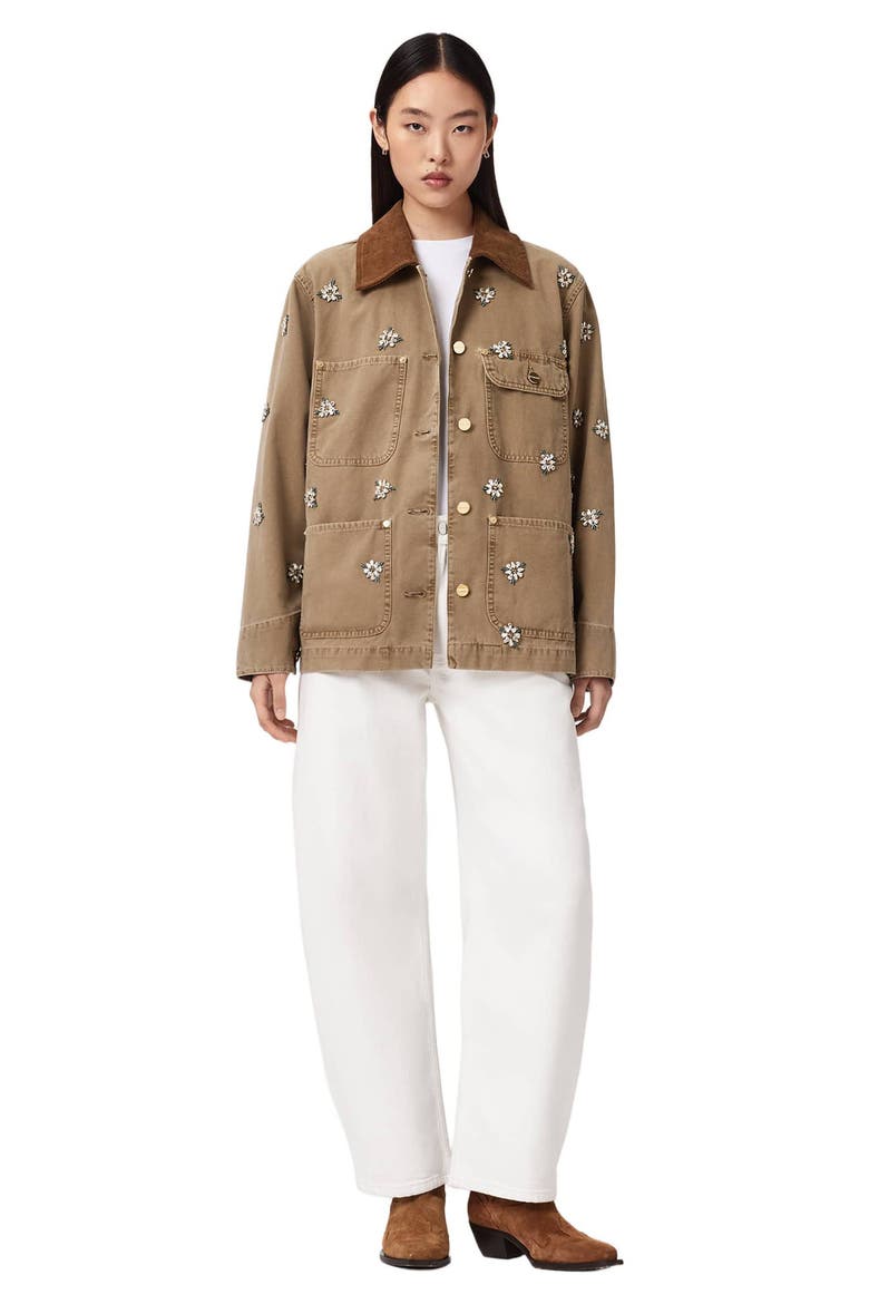 Bex Embroidered Detail Denim Jacket, Alternate, color, VINTAGE SAND BROWN