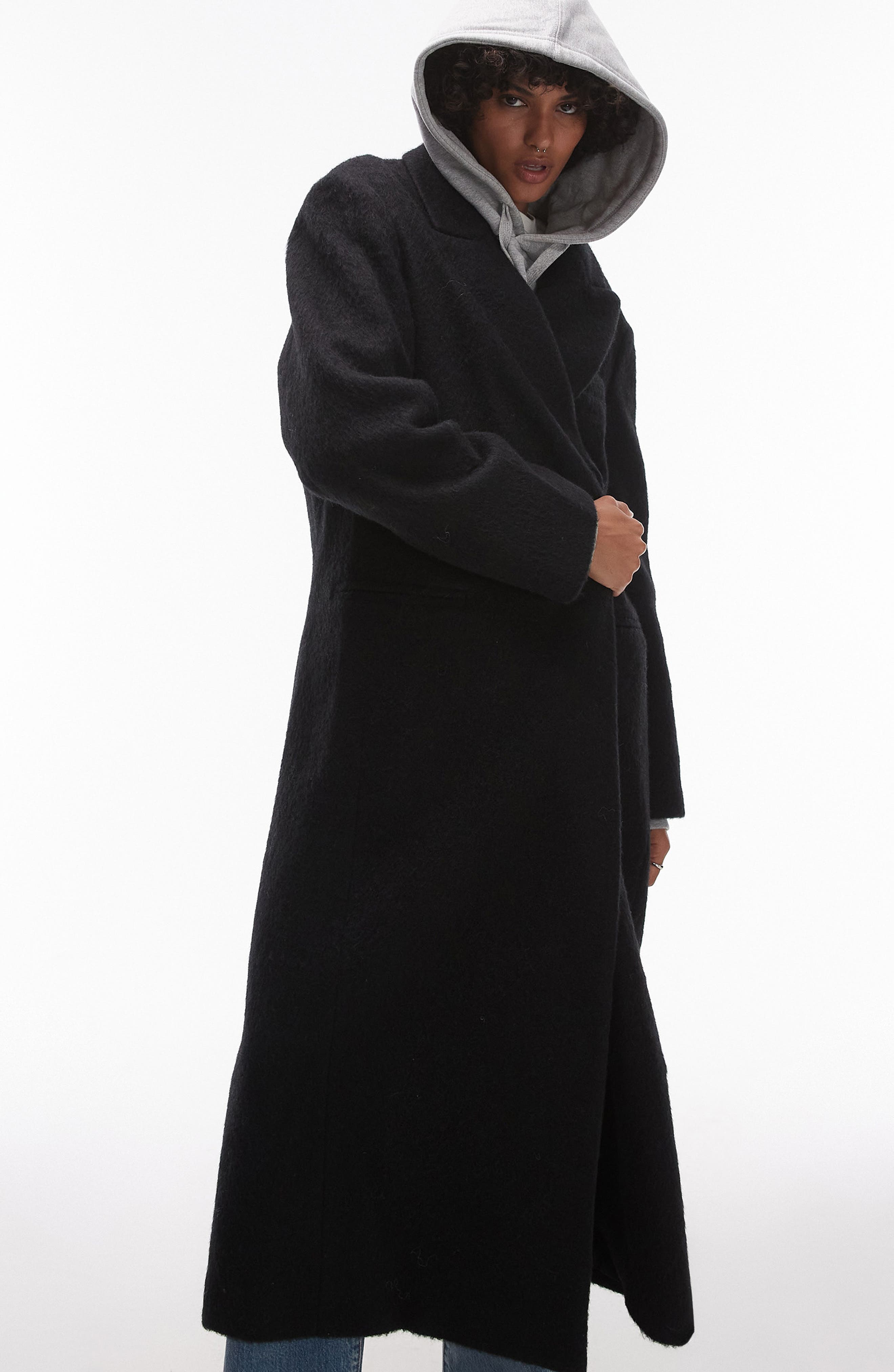 Topshop Brushed Longline Popper Jacket (Women) | Nordstromrack