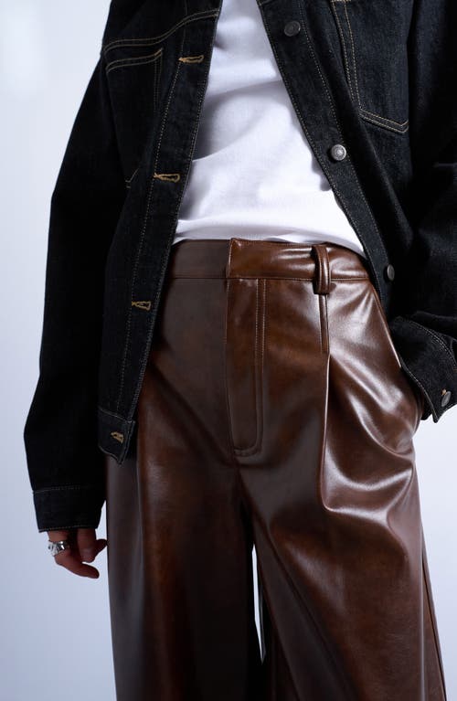 Topshop Faux Leather Pleated Pants In Brown