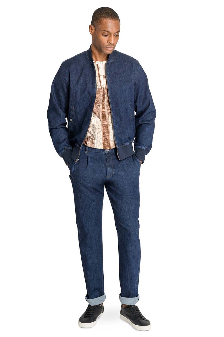 Slim Fit Brooklyn Bridge Bomber Jacket, Alternate, color, NAVY