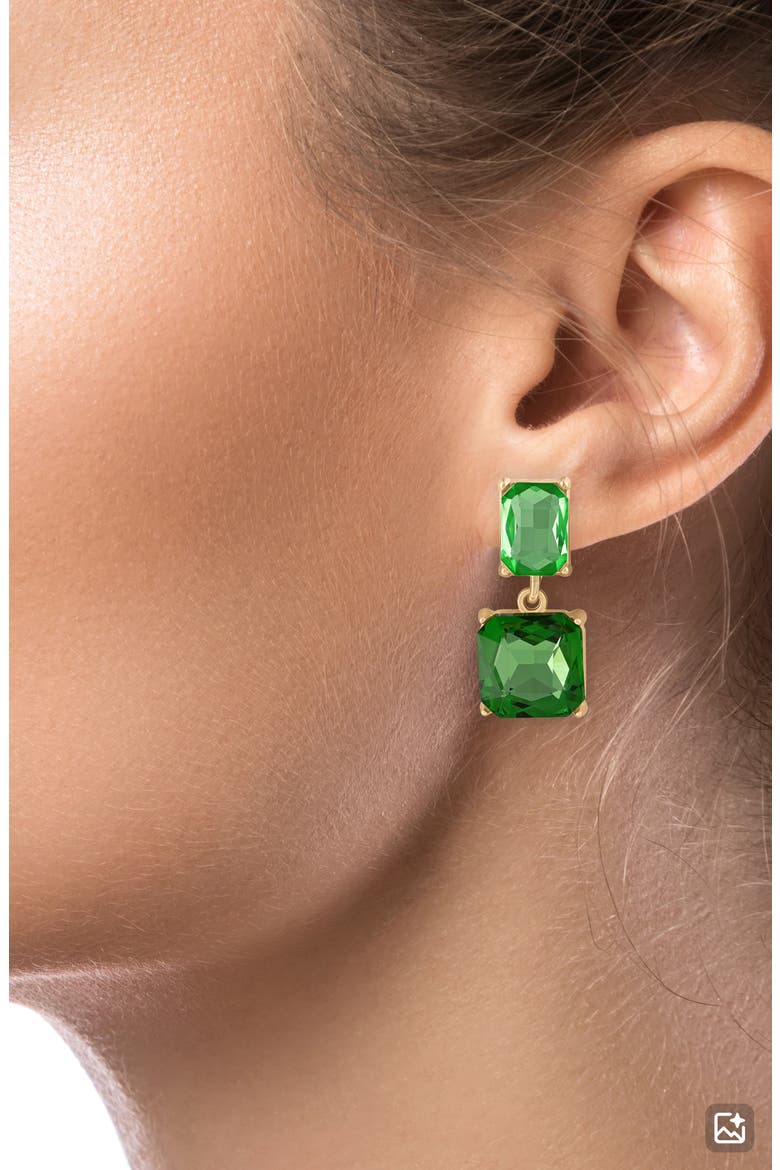 Princess Cut Crystal Drop Earrings (Nordstrom Exclusive), Alternate, color, GREEN/ GOLD