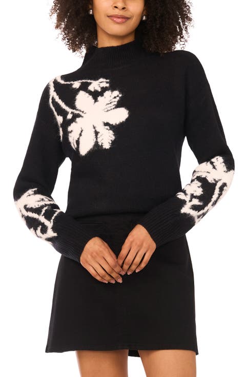 Vince Camuto Floral Mock Neck Sweater (Regular & Petite)