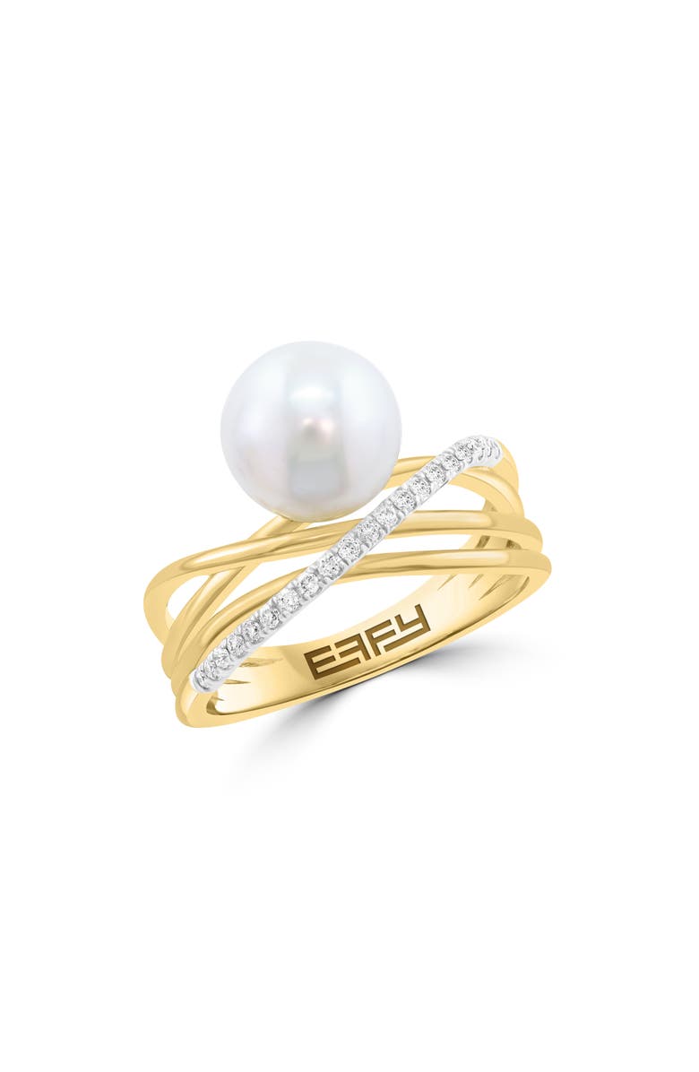 EFFY Freshwater Pearl & Diamond Crisscrossing Band Ring, Main, color, White