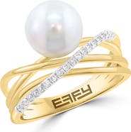 EFFY Freshwater Pearl & Diamond Crisscrossing Band Ring