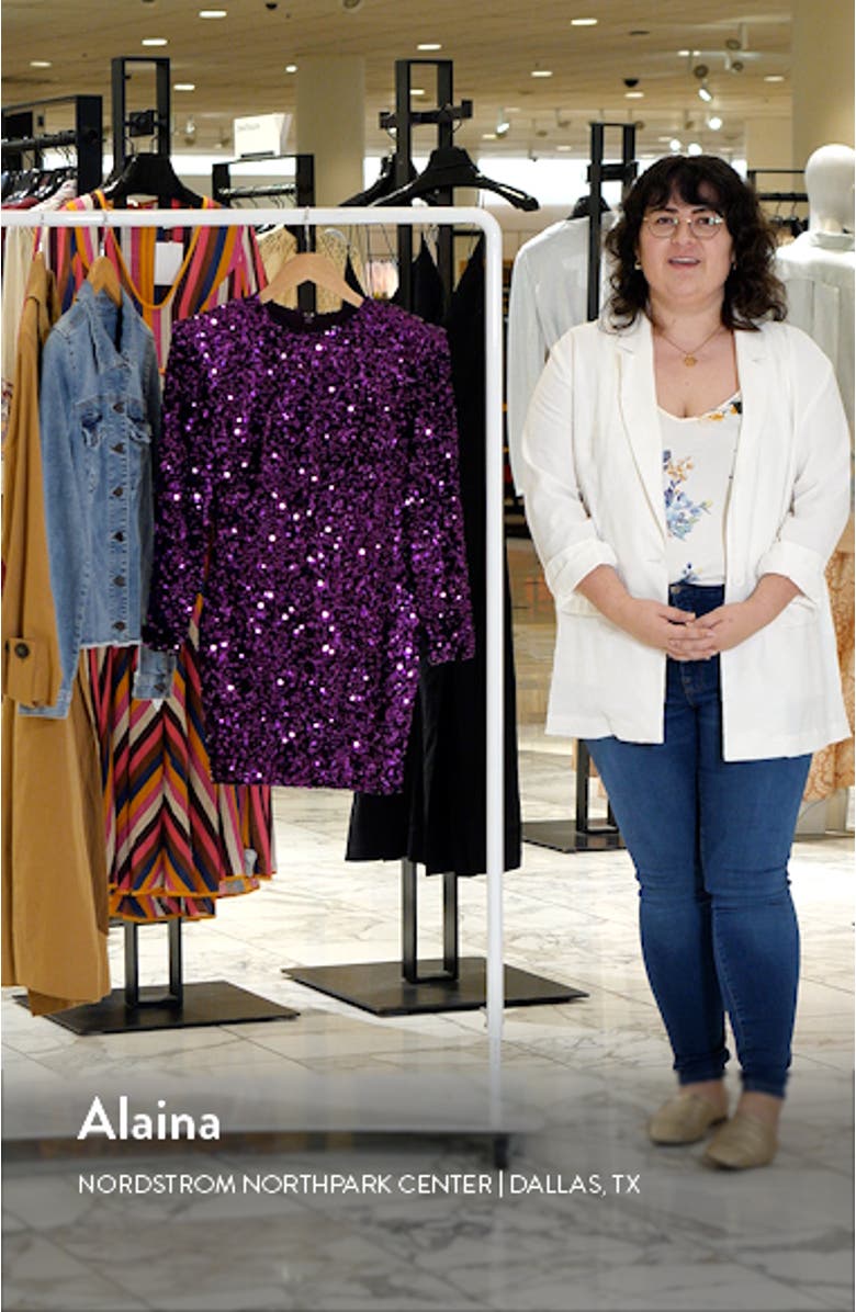 Milena Sequin Padded Shoulder Long Sleeve Minidress, sales video thumbnail