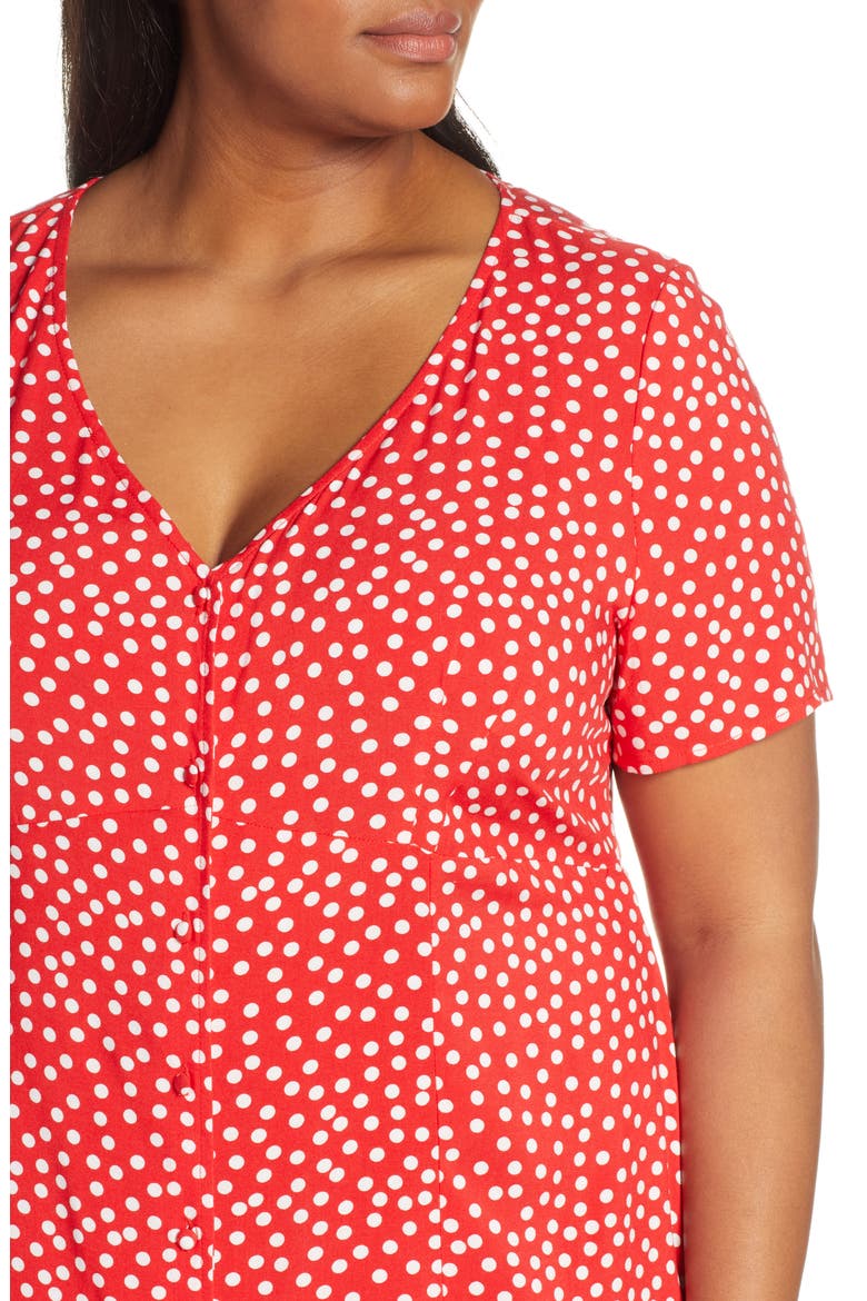 Adeline Polka Dot Empire Waist Dress, Alternate, color, RED/ MILK