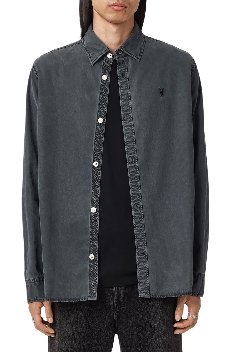 AllSaints Bodhi Long Sleeve Overshirt, Alternate, color, Blainn Black