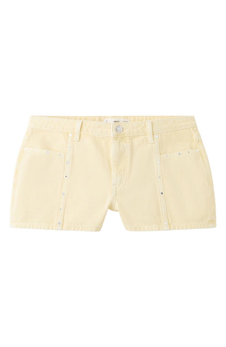 MANGO TEEN Low Rise Stud Denim Shorts, Alternate, color, Pastel Yellow