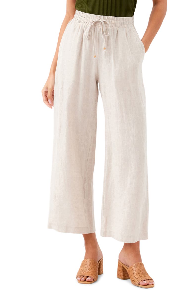 Karen Kane Wide Leg Drawstring Linen Pants, Alternate, color, Oatmeal