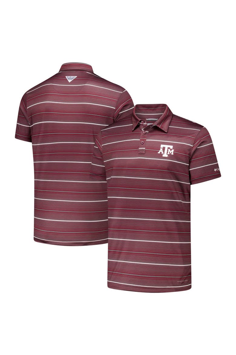 Men's Columbia Maroon Texas A&M Aggies PFG Super Terminal Tackle™ Omni-Shade™ Stripe Polo, Main, color, Maroon
