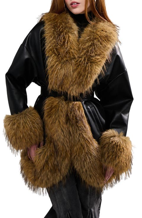 Maelle Faux Fur Trim Faux Leather Jacket