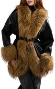 AZALEA WANG Maelle Faux Fur Trim Faux Leather Jacket