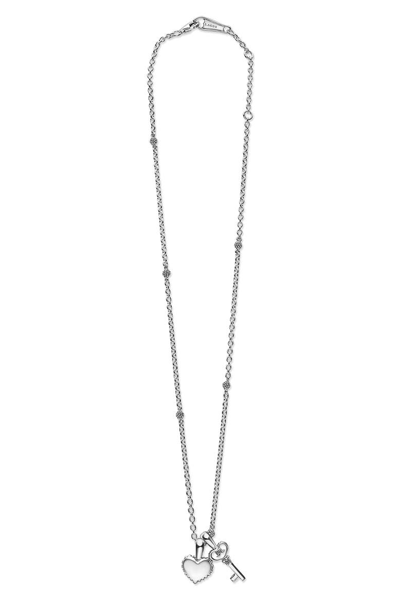 Kids' Kinder Key & Heart Charm Necklace, Alternate, color, SILVER