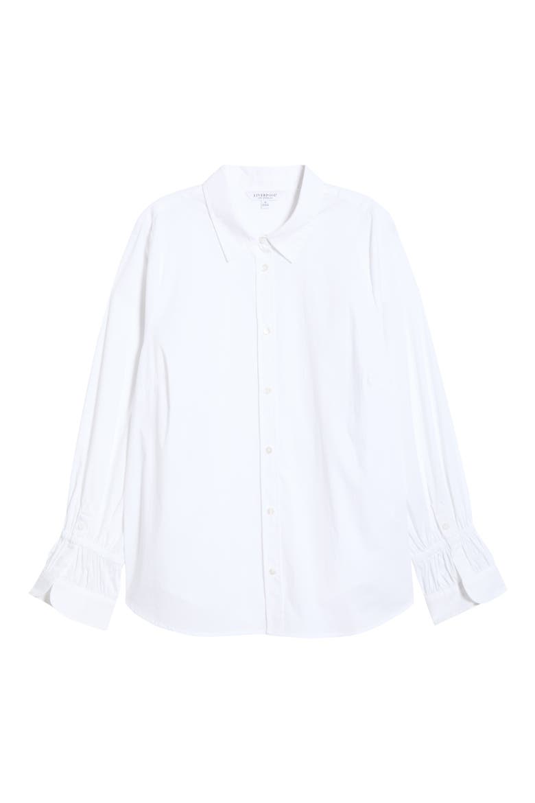 Smock Sleeve Cuff Cotton Poplin Button-Up Shirt, Alternate, color, WHITE