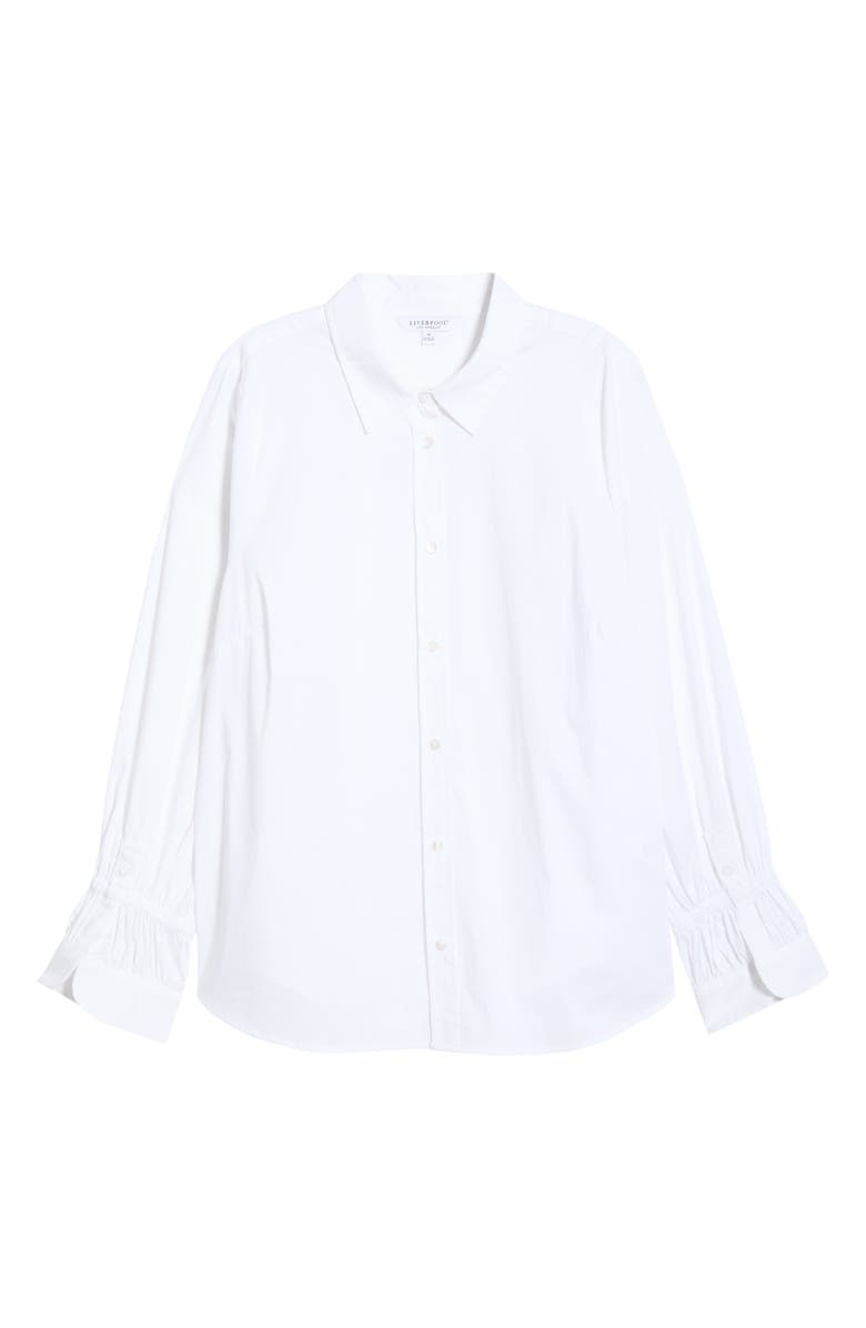 Liverpool Los Angeles Smock Sleeve Cuff Cotton Poplin Button-Up Shirt, Alternate, color, White