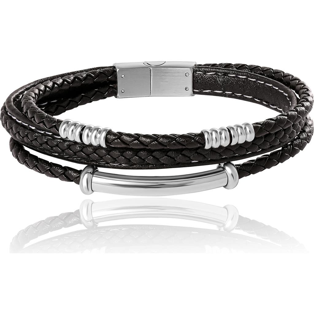Lucky Brand Stainless Steel Triple Row Black Cord Bracelet In Black