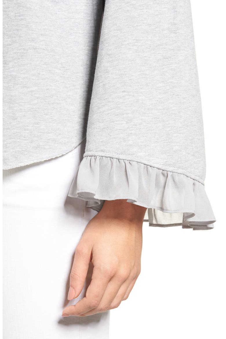 Ruffle Bell Sleeve Hoodie, Alternate, color, GREY HEATHER
