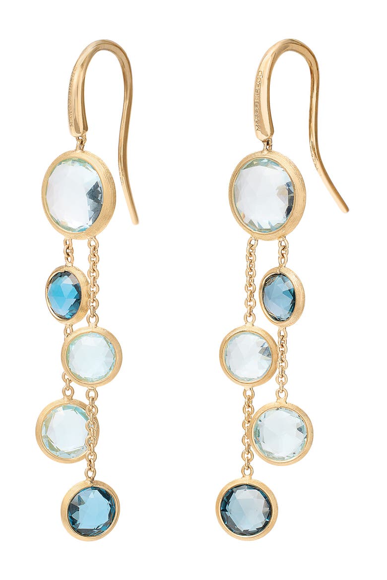 Jaipur 18K Yellow Gold Mixed Blue Topaz Two-Strand Earrings, Main, color, YELLOW GOLD/ BLUE TOPAZ