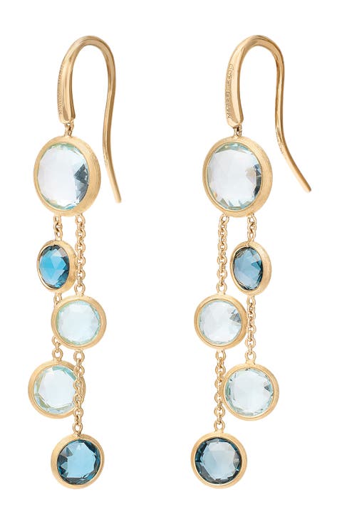 Jaipur 18K Yellow Gold Mixed Blue Topaz Two-Strand Earrings
