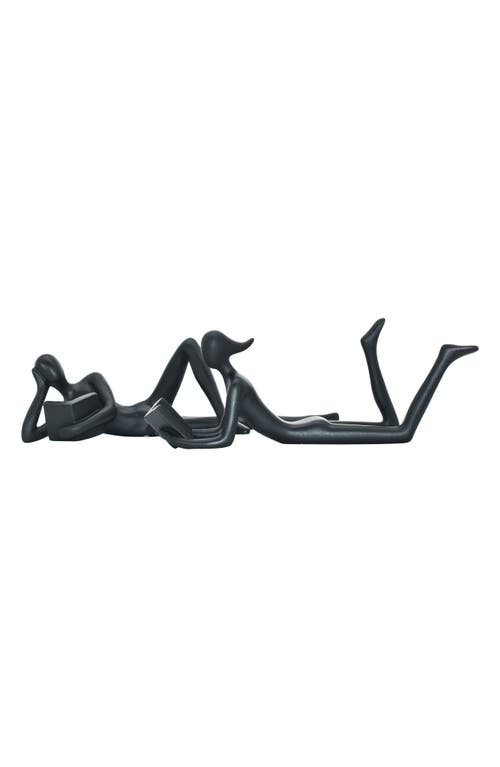 Kinetic Man & Women Readers Set Of 2 Sculpture In Black
