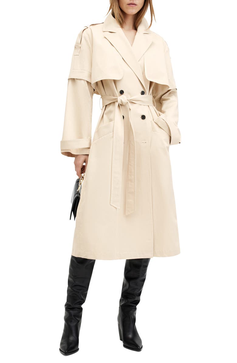 AllSaints Clyde Double Breasted Trench Coat, Main, color, Ecru White