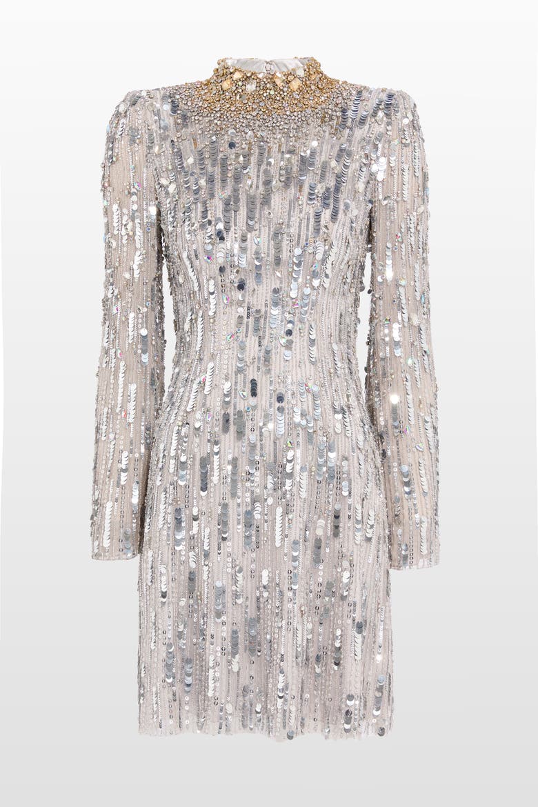 Passion Sequin-Embellished Mini Dress, Main, color, Ammonite and Silver