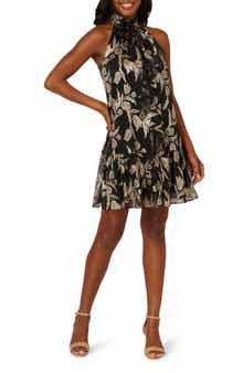Foil Floral Trapeze Cocktail Dress
