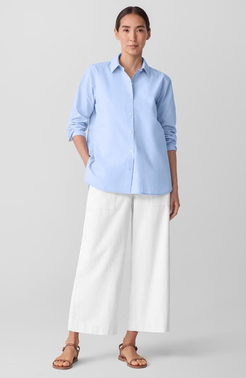 Eileen Fisher Stripe Organic Cotton Button-up Shirt In Blue