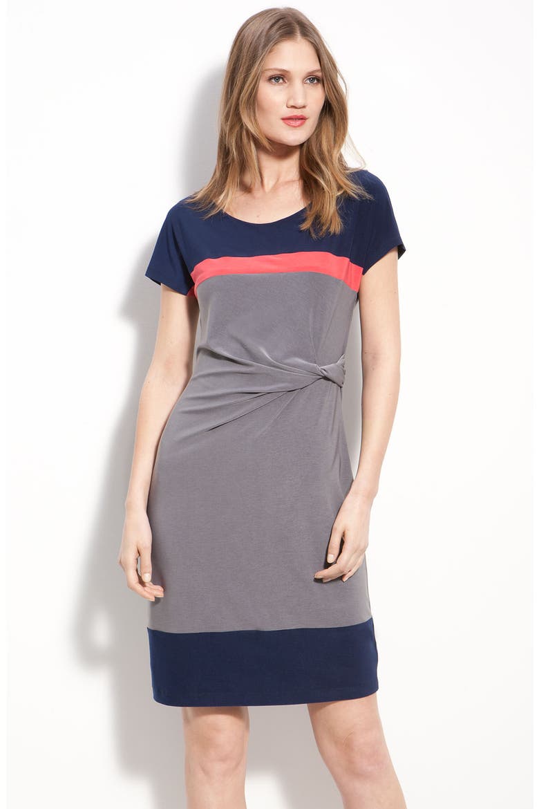Twist Front Colorblock Jersey Sheath Dress, Main, color, MIDNIGHT/ HIBISCUS STONE