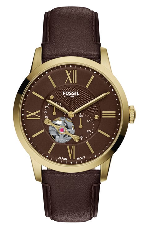 Townsman Automatic Leather Strap Watch, 44mm