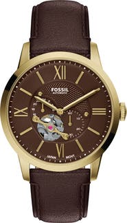 Fossil Townsman Automatic Leather Strap Watch, 44mm