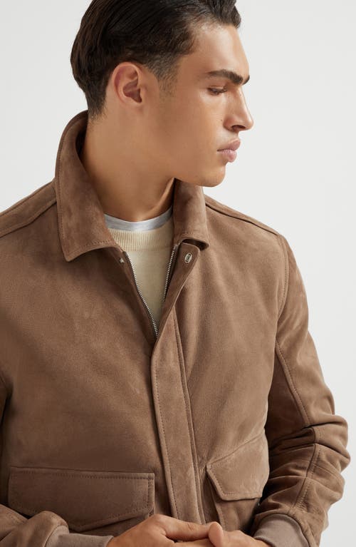 Brunello Cucinelli Suede Jacket With Striped Cupro Lining In Yuta