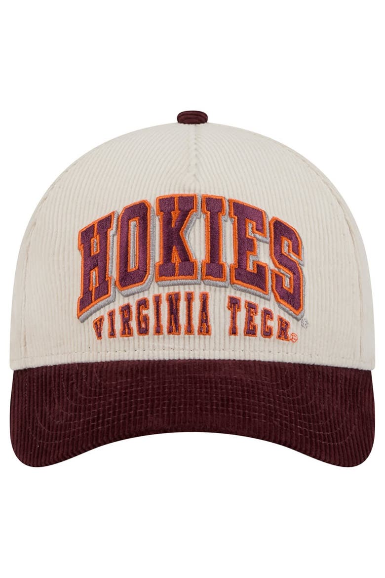 Men's New Era Maroon/Cream Virginia Tech Hokies Arch Two-Tone Corduroy 9FORTY A-Frame Adjustable Hat, Alternate, color, Maroon