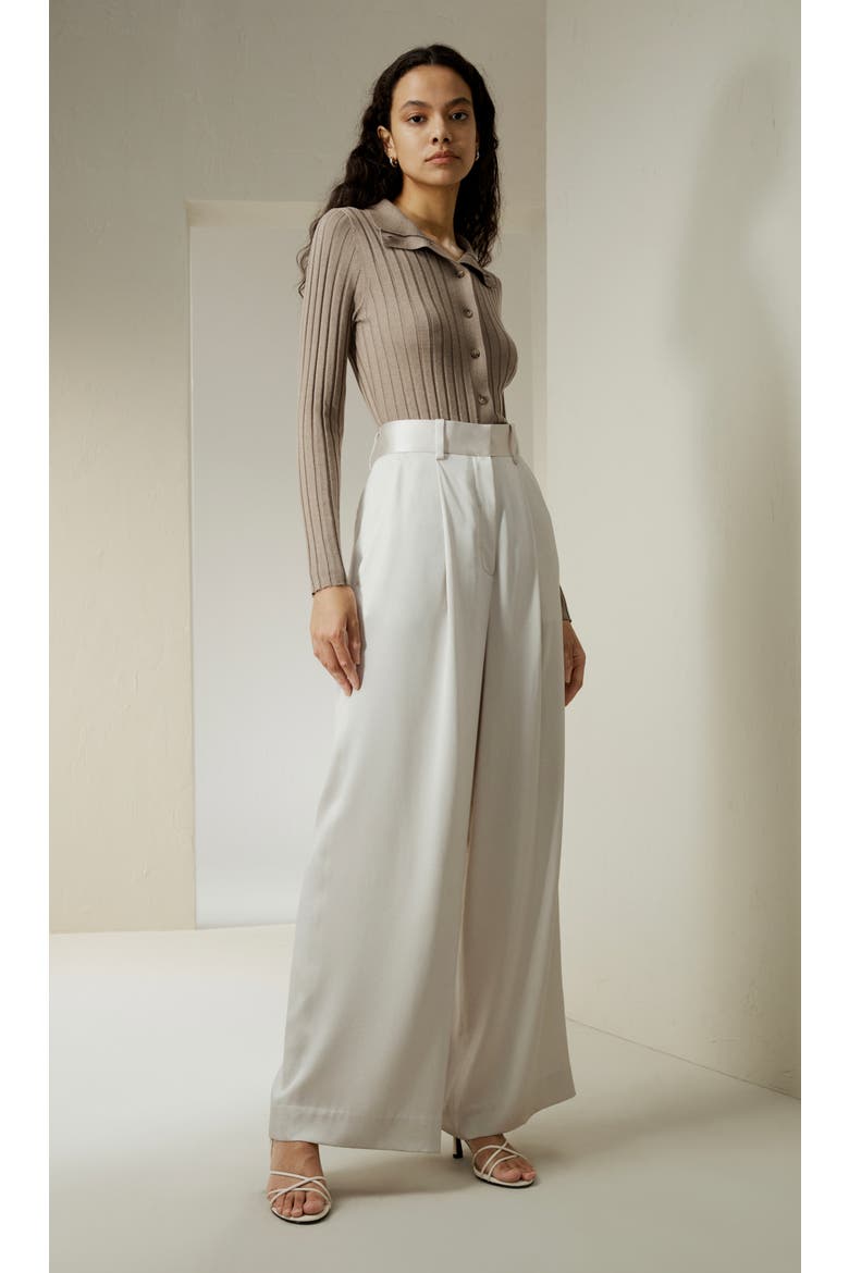 High-Waisted Wide Leg Dense Silk Pants, Alternate, color, Pale Gray