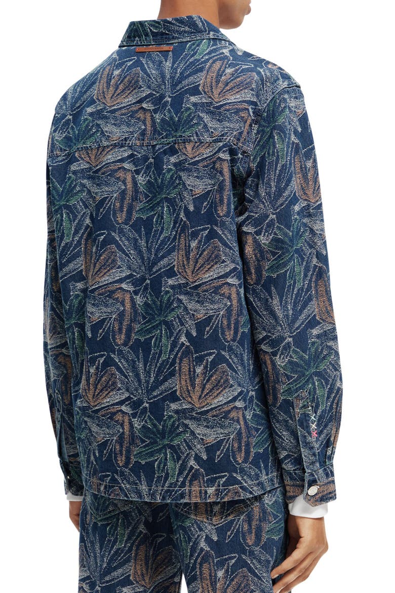 Floral Jacquard Cotton Denim Overshirt, Alternate, color, INDIGO JACQUARD