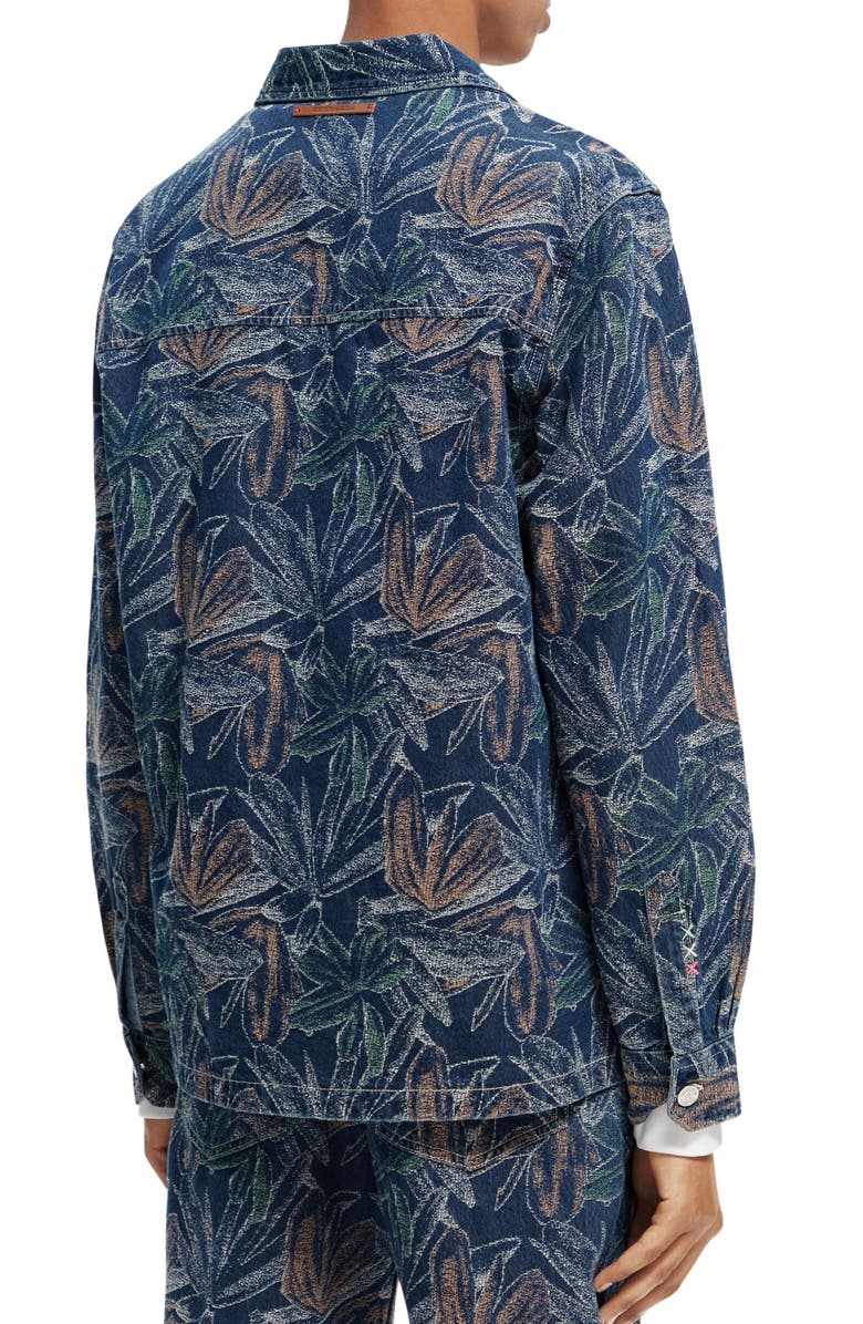 Scotch & Soda Floral Jacquard Cotton Denim Overshirt, Alternate, color,