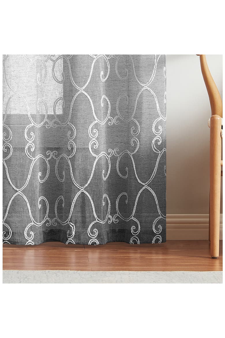 Set of 2 Embroidered Sheer Curtain Panels, Alternate, color, SILVER